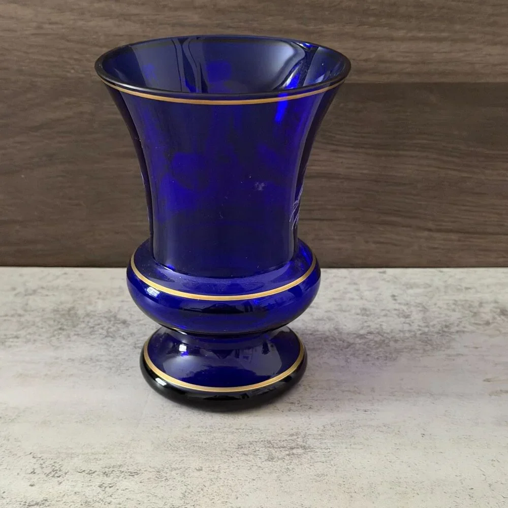 Antique Mary Gregory Cobalt Blue White Enamel Hand Painted Child Glass Vase 8